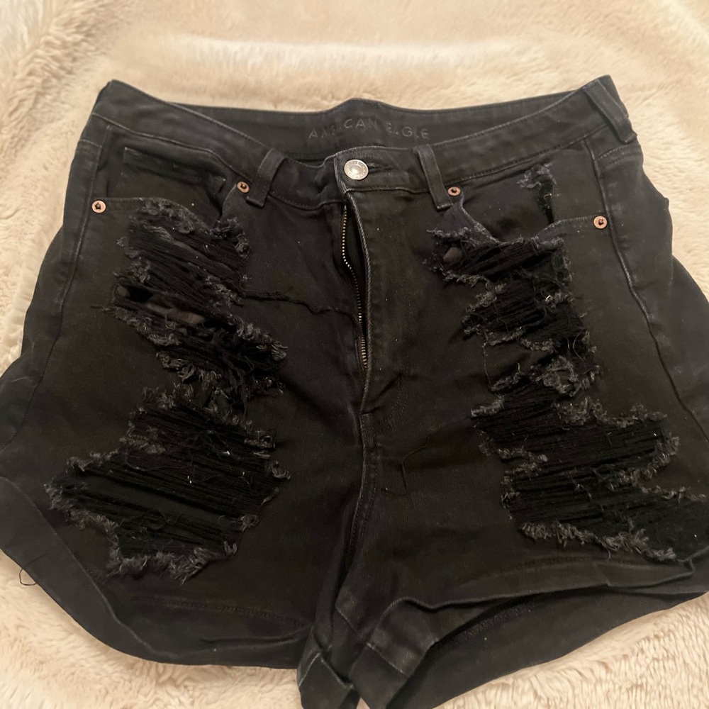 American Eagle Outfitters Black Ripped Jean Shorts